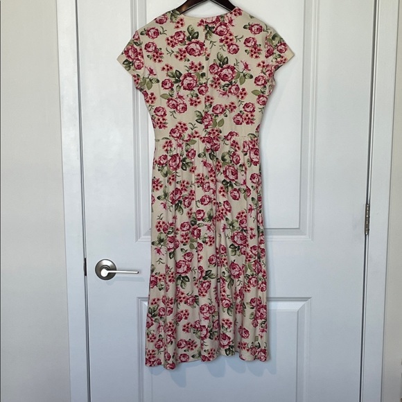 Reformation Lace-Up Floral Midi Dress in Cream and Pink - Picture 3 of 3